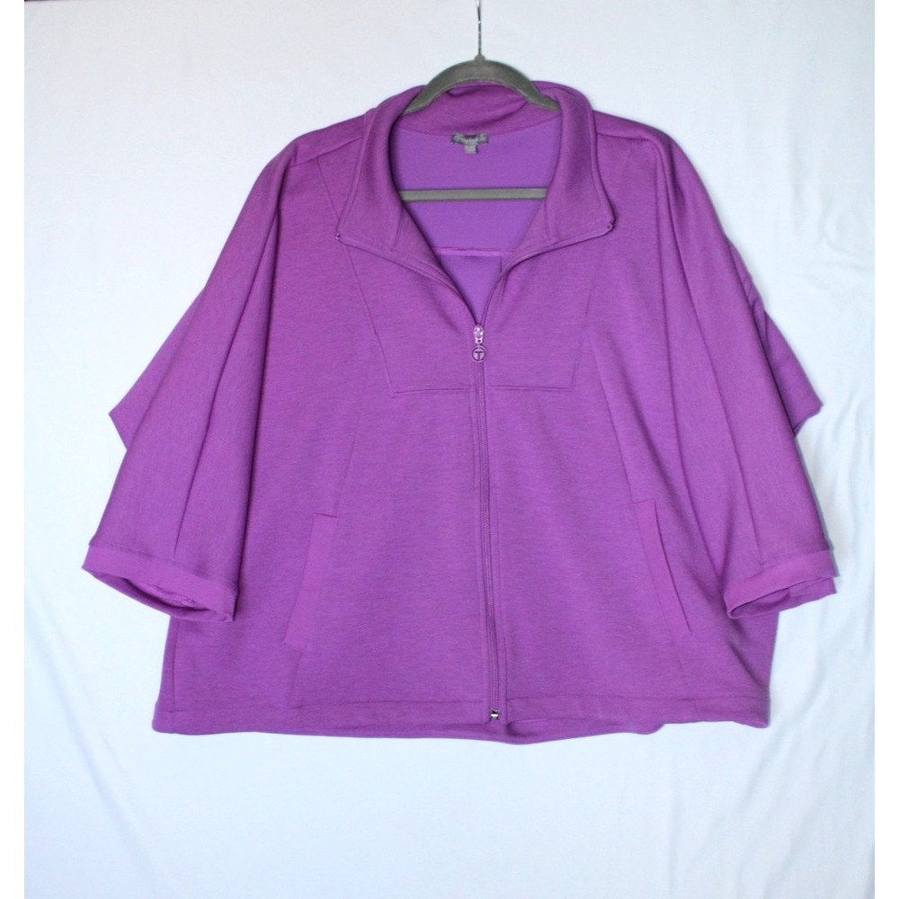 T by Talbots Air Stretch Knit Dolman Sleeve Jacket Back Pleat Mockneck Purple 2X